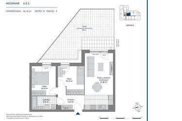 Rzut - Mieszkanie na sprzedaż 3 pokoje o powierzchni 56,36 m² - numer A.0.5 w Linea bud. A