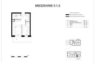 Rzut - Mieszkanie na sprzedaż 2 pokoje o powierzchni 36,28 m² - numer II.1.3 w Pryncypalna 66