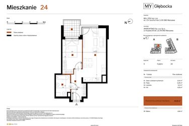 Rzut - Mieszkanie na sprzedaż 2 pokoje o powierzchni 44,1 m² - numer 24 w MY Głębocka