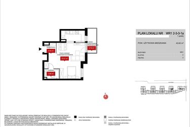 Rzut - Mieszkanie na sprzedaż 1 pokój o powierzchni 42,61 m² - numer WR1 2/3/3/1a w Przystań Reymonta