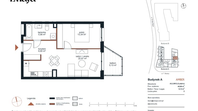Rzut - Mieszkanie na sprzedaż 2 pokoje o powierzchni 121,98 m² - numer A2.2.M12 w EMaya