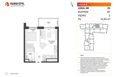 Rzut - Mieszkanie na sprzedaż 1 pokój o powierzchni 31,83 m² - numer 25 w Locus 2 bud. B2
