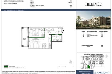 Rzut - Mieszkanie na sprzedaż 2 pokoje o powierzchni 39,7 m² - numer C-15 w Hillence etap 3