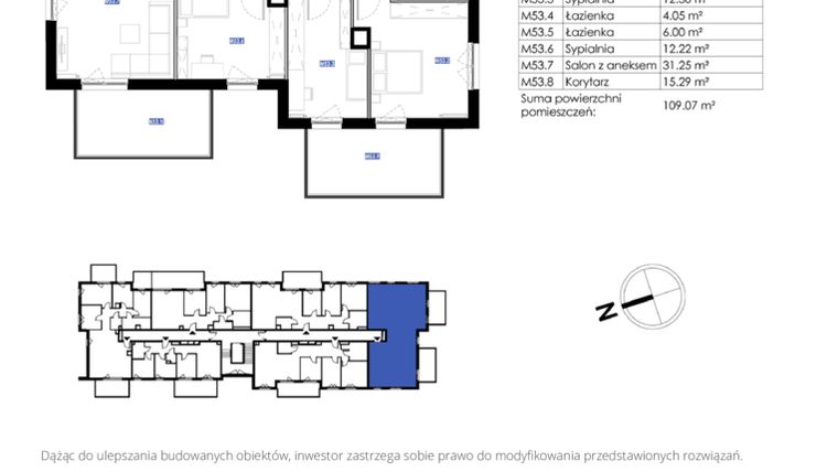 Rzut - Mieszkanie na sprzedaż 5 pokoi o powierzchni 113,88 m² - numer M.53 w Jasień Życzliwa