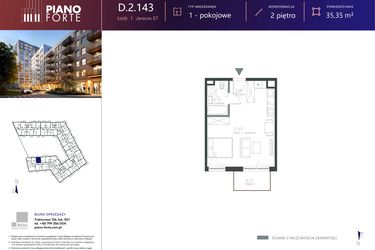 Rzut - Mieszkanie na sprzedaż 1 pokój o powierzchni 35,35 m² - numer D.2.143 w Piano