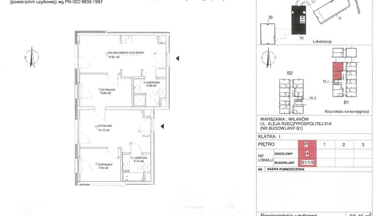 Rzut - Mieszkanie na sprzedaż 4 pokoje o powierzchni 62,46 m² - numer 4 w RZ21