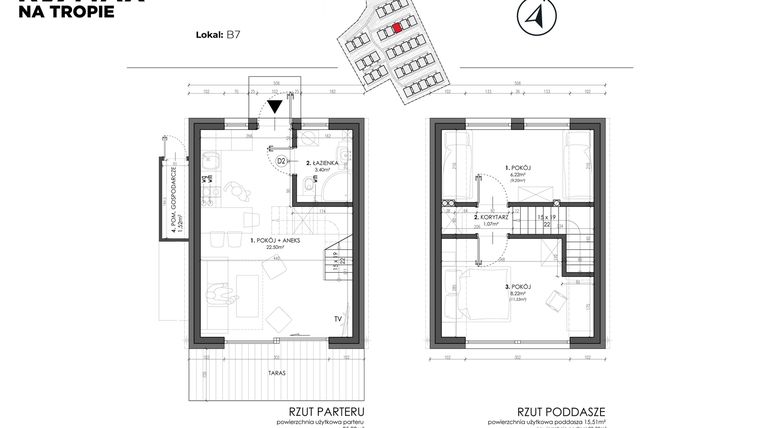 Rzut - Dom na sprzedaż 3 pokoje o powierzchni 49,8 m² - numer B7 w Sea House Wicie