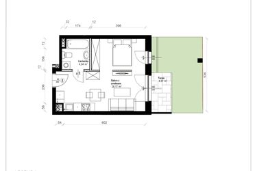 Rzut - Mieszkanie na sprzedaż 1 pokój o powierzchni 32,91 m² - numer B.0.12.1a w ATRIUM