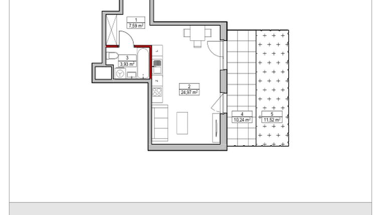 Rzut - Mieszkanie na sprzedaż 1 pokój o powierzchni 36,49 m² - numer D1.2.0.1 w Nowy Targówek VI