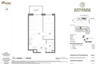 Rzut - Mieszkanie na sprzedaż 2 pokoje o powierzchni 43,48 m² - numer B.2.A407 w ArtPark