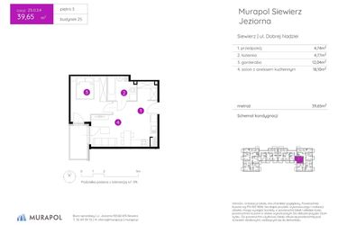 Rzut - Mieszkanie na sprzedaż 1 pokój o powierzchni 39,65 m² - numer 25.B.3.4 w Murapol Siewierz Jeziorna bud. 25 i 26