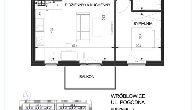 Rzut - Mieszkanie na sprzedaż 2 pokoje o powierzchni 47,6 m² - numer 7A - 3B w Zielona Lutynia