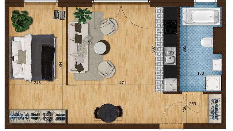 Rzut - Mieszkanie na sprzedaż 1 pokój o powierzchni 44,81 m² - numer 6_11 w Nowe Zabrze