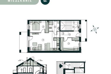 Rzut - Mieszkanie na sprzedaż 3 pokoje o powierzchni 66,28 m² - numer Q2 w Aleja Wiśniowa Pogórze