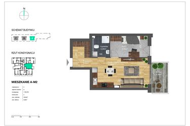 Rzut - Mieszkanie na sprzedaż 2 pokoje o powierzchni 39,59 m² - numer A-M2 w Bunscha Park 4.0