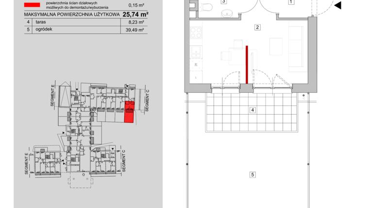 Rzut - Mieszkanie na sprzedaż 1 pokój o powierzchni 25,74 m² - numer D1-0-H2 w ATAL City Square etap IV - Apartamenty Inwestycyjne