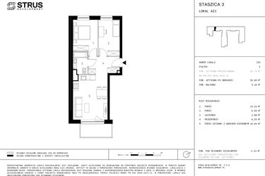 Rzut - Mieszkanie na sprzedaż 3 pokoje o powierzchni 50,8 m² - numer 5.A21 w Staszica 3