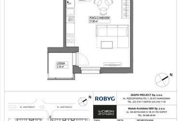 Rzut - Mieszkanie na sprzedaż 1 pokój o powierzchni 28,03 m² - numer A2M01 w Pas Startowy bud. A i B