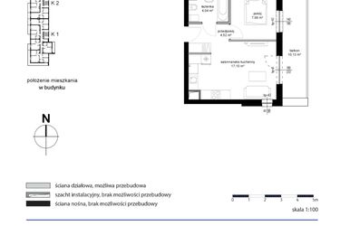 Rzut - Mieszkanie na sprzedaż 2 pokoje o powierzchni 33,64 m² - numer 55 w Kwarcowe Wzgórze - bud. 2