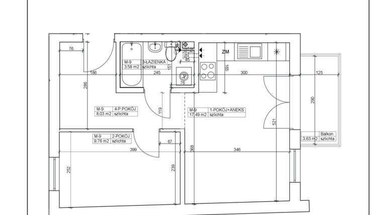 Rzut - Mieszkanie na sprzedaż 2 pokoje o powierzchni 38,86 m² - numer 9 w Bydgoska 19