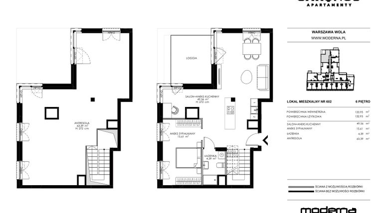 Rzut - Mieszkanie na sprzedaż 4 pokoje o powierzchni 132,95 m² - numer 602 w Chronos