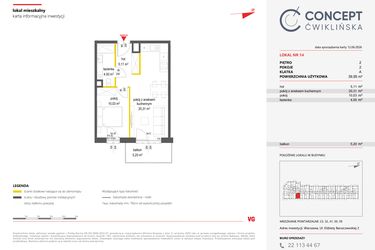 Rzut - Mieszkanie na sprzedaż 2 pokoje o powierzchni 39,95 m² - numer 14 w Concept Ćwiklińska