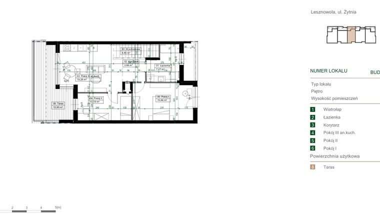 Rzut - Mieszkanie na sprzedaż 3 pokoje o powierzchni 57,61 m² - numer 13.2 w Green Ville