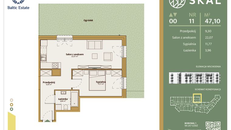 Rzut - Mieszkanie na sprzedaż 2 pokoje o powierzchni 47,1 m² - numer M.11 w Skal