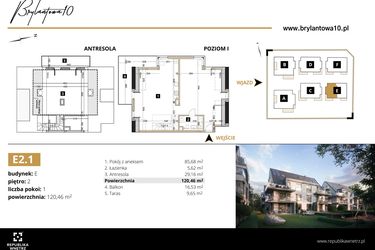 Rzut - Mieszkanie na sprzedaż 1 pokój o powierzchni 120,46 m² - numer E2.1 w Brylantowa 10