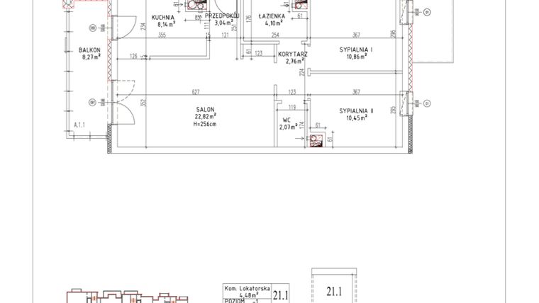 Rzut - Mieszkanie na sprzedaż 3 pokoje o powierzchni 64,24 m² - numer M-13 w Nałęczowska