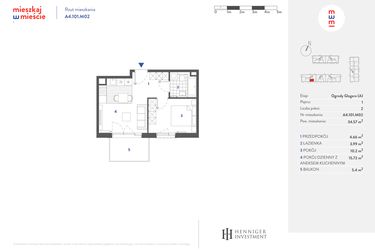 Rzut - Mieszkanie na sprzedaż 2 pokoje o powierzchni 34,31 m² - numer A4.101.M02 w Mieszkaj w mieście - Ogrody Glogera