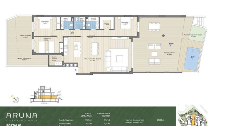 Rzut - Mieszkanie na sprzedaż 3 pokoje o powierzchni 237 m² - numer P1-PB-B w Aruna