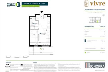 Rzut - Mieszkanie na sprzedaż 1 pokój o powierzchni 30,82 m² - numer AA0114 w Vivre