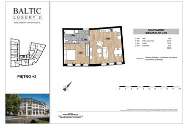 Rzut - Mieszkanie na sprzedaż 2 pokoje o powierzchni 54,54 m² - numer 2.08 w Baltic Luxury 2