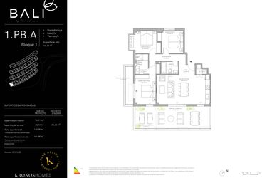 Rzut - Mieszkanie na sprzedaż 3 pokoje o powierzchni 76,91 m² - numer 35.01.BJ.A w Bali