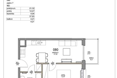 Rzut - Mieszkanie na sprzedaż 2 pokoje o powierzchni 37,83 m² - numer 80 w Rezydencja Liwska 3
