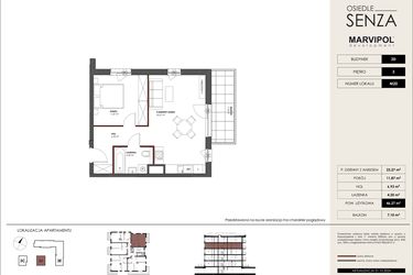 Rzut - Mieszkanie na sprzedaż 2 pokoje o powierzchni 46,27 m² - numer D.M20 w Osiedle Senza