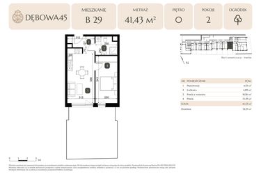 Rzut - Mieszkanie na sprzedaż 2 pokoje o powierzchni 41,43 m² - numer B.29 w Dębowa 45