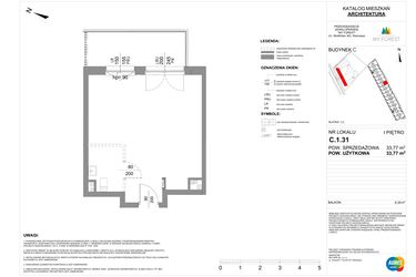 Rzut - Mieszkanie na sprzedaż 1 pokój o powierzchni 33,77 m² - numer C.1.31 w My Forest - Apartamenty inwestycyjne
