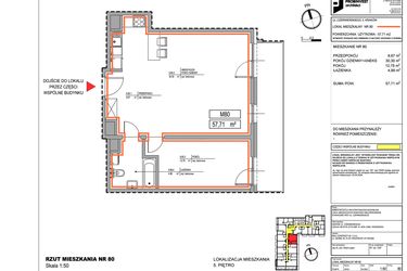 Rzut - Mieszkanie na sprzedaż 2 pokoje o powierzchni 57,71 m² - numer 3.80 w Czerwieńskiego 3