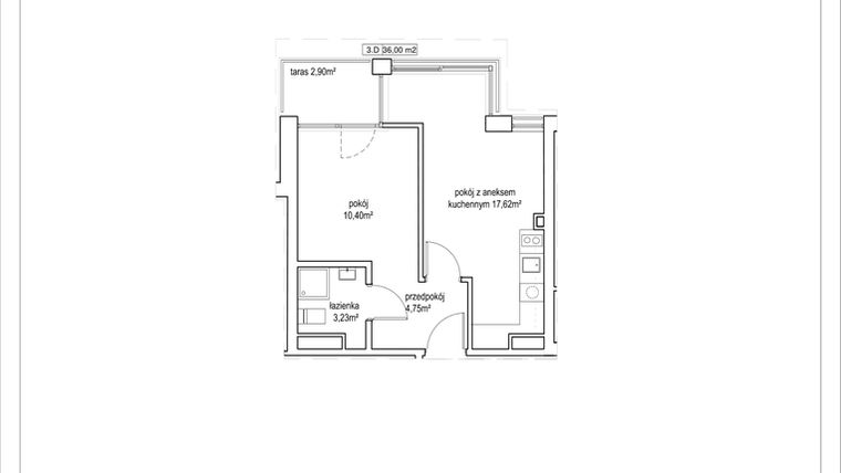 Rzut - Mieszkanie na sprzedaż 2 pokoje o powierzchni 36 m² - numer 4/16. w Apartamenty Nowy Targ