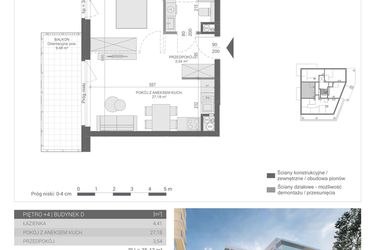 Rzut - Mieszkanie na sprzedaż 1 pokój o powierzchni 35,13 m² - numer M-24 w Unikat Apartamenty D