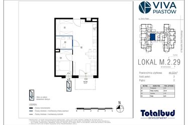 Rzut - Mieszkanie na sprzedaż 2 pokoje o powierzchni 44,02 m² - numer M.2.29 w Viva Piastów