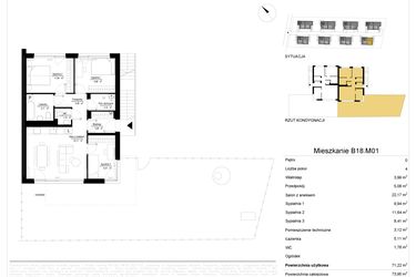 Rzut - Mieszkanie na sprzedaż 4 pokoje o powierzchni 71,23 m² - numer 18.1 w River Park