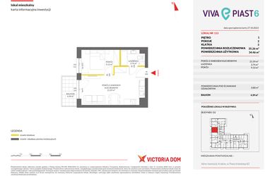 Rzut - Mieszkanie na sprzedaż 2 pokoje o powierzchni 35,26 m² - numer 113 w Viva Piast 6