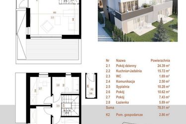 Rzut - Mieszkanie na sprzedaż 5 pokoi o powierzchni 78,51 m² - numer 10.2 w Osiedle Dębowe