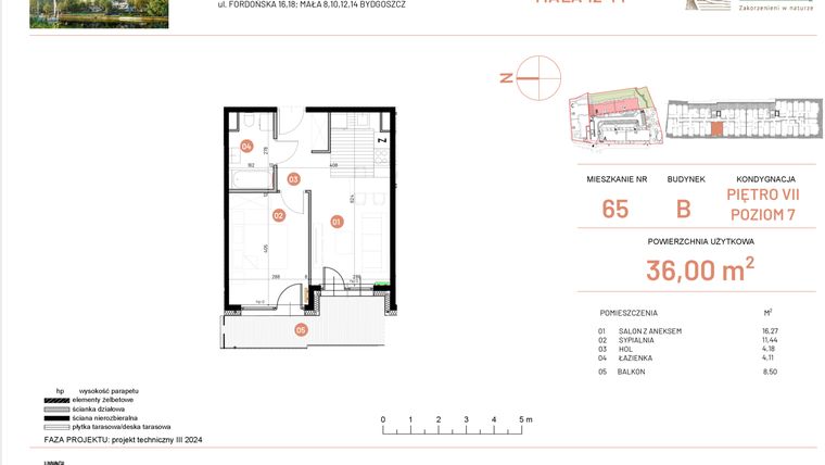 Rzut - Mieszkanie na sprzedaż 2 pokoje o powierzchni 36 m² - numer 12.65 w Osiedle Nowe Horyzonty etap III