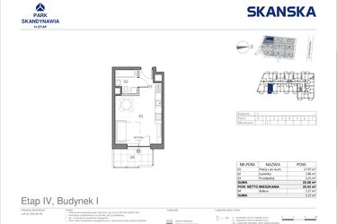 Rzut - Mieszkanie na sprzedaż 1 pokój o powierzchni 25,08 m² - numer I0117 w Park Skandynawia V