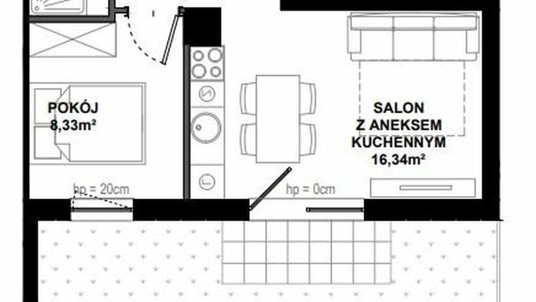 Rzut - Mieszkanie na sprzedaż 2 pokoje o powierzchni 35,27 m² - numer C.3 w Apartamenty Bałtyk