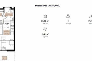 Rzut - Mieszkanie na sprzedaż 1 pokój o powierzchni 26,02 m² - numer SWA/1/03/C w Apartamenty Świeradowska
